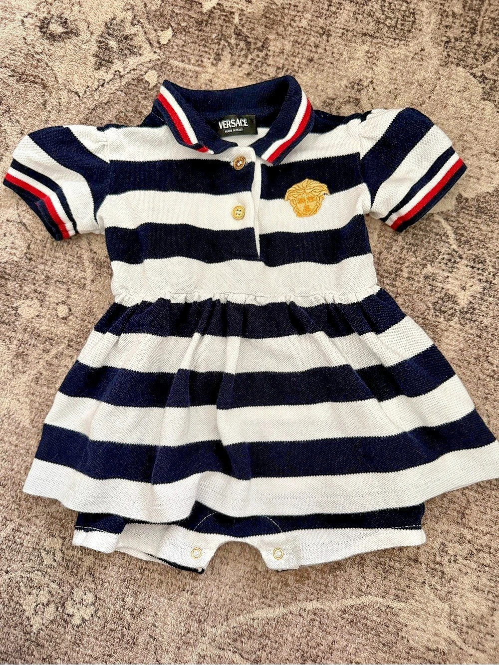 Versace Medusa striped polo dress Striped Polo Dress in Blue & White Baby 3-6M